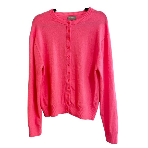 J. Crew Sweaters - J. Crew Cardigan Womens Vibrant Pink Excellent Cashmere Button Front Crew Neck